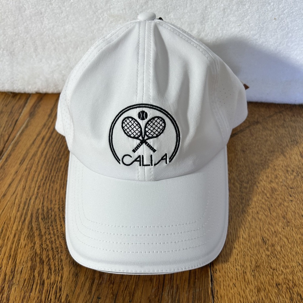 Calia Womens Adjustable White Tennis Racket Embroidered Cap Hat
